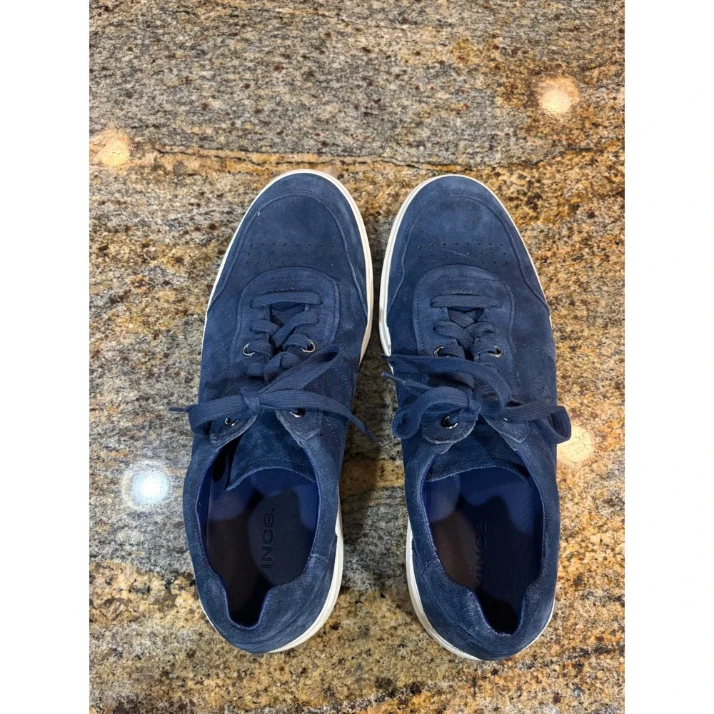 Vince Mens Navy Blue Suede Low Top Lace Up Barnett‎ Sneakers Size 10.5M EUR 44.5